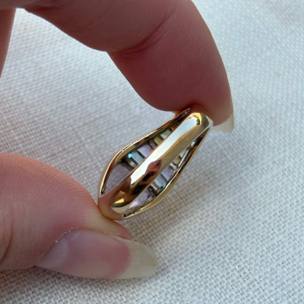 Gold Over Sterling Silver Rainbow Multi Stone Statement Ring - Picture 6 of 8
